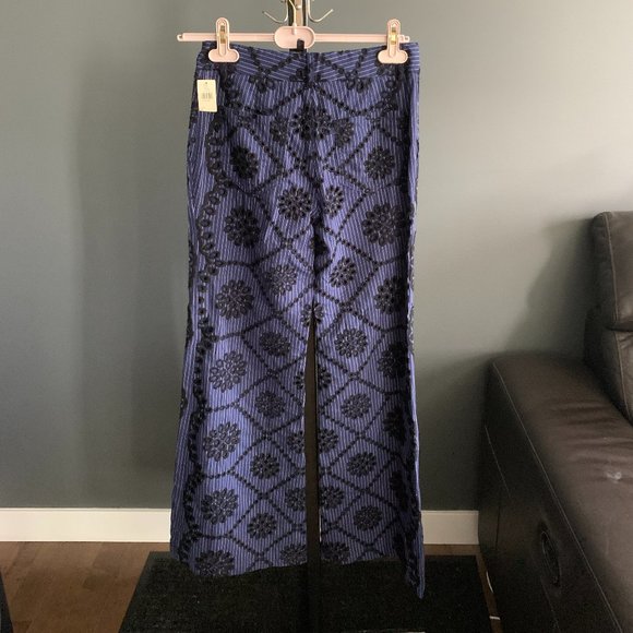 Anthropologie NWT Pinstriped Embroidered Pants - Picture 4 of 7